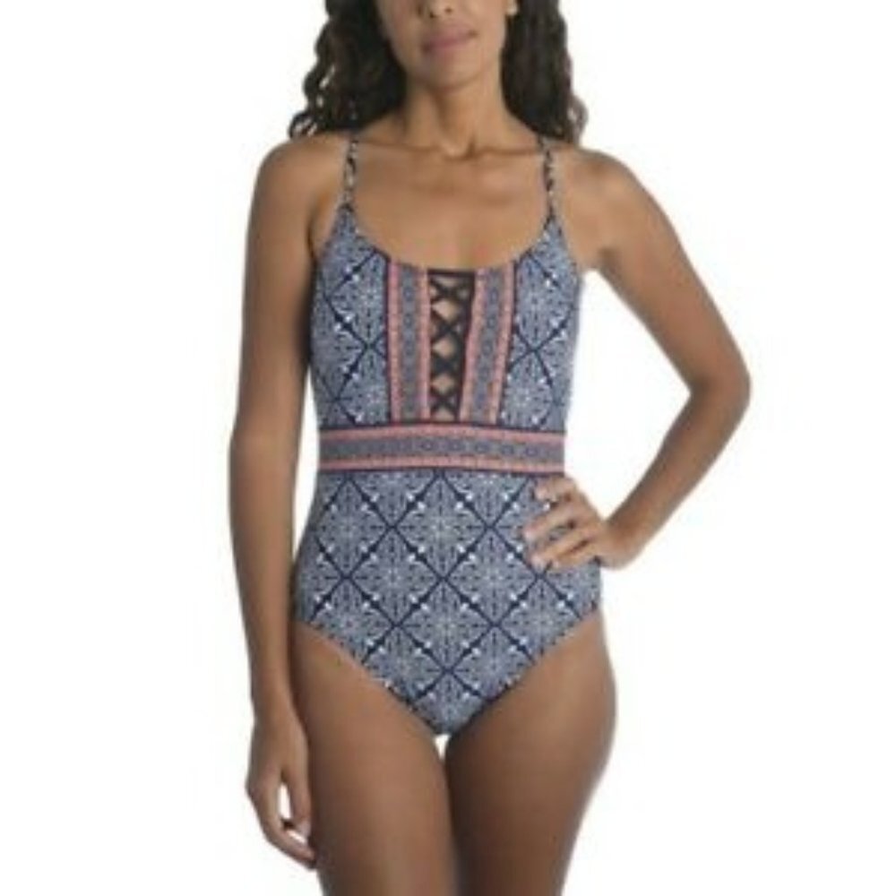 NWOT LaBlanca Printed One Piece Swimsuit Size 6 black orange white gold